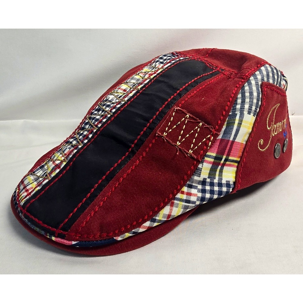 Jamont Patchwork Flat Cap Men's Adjustable Red Multi Plaid Ivy Golf Hat